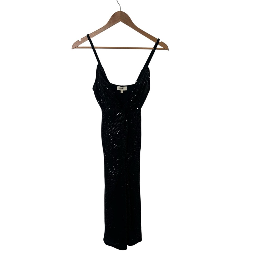 L’Agence Black Sequin Slip Dress Midi Dress Spaghetti Strap Size 0